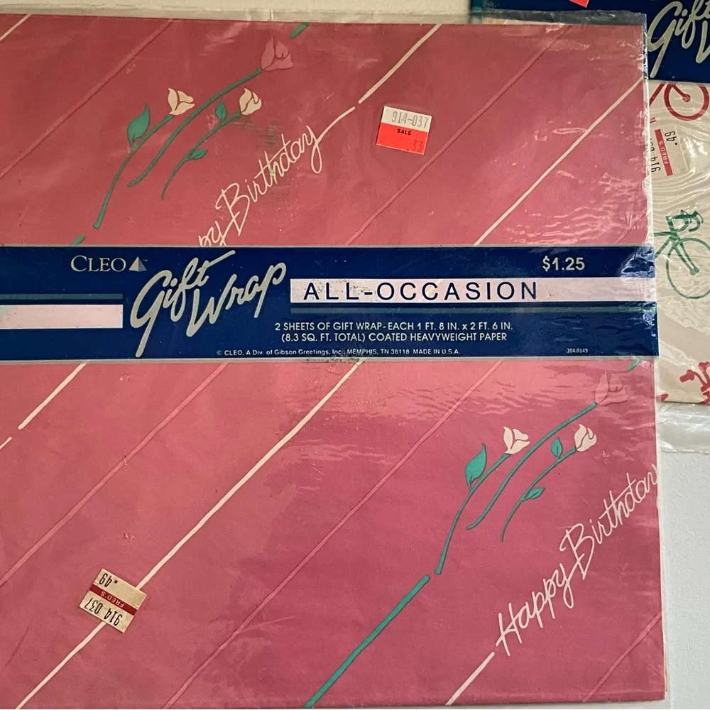 Vintage NOS Lot of 7 Cleo Gift Wrap All Occasions Birthday Wrapping Paper